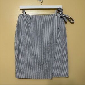 Brooks Brothers Pinstripe Wrap Tie Knee Length Seersucker Skirt Women 8 Blue